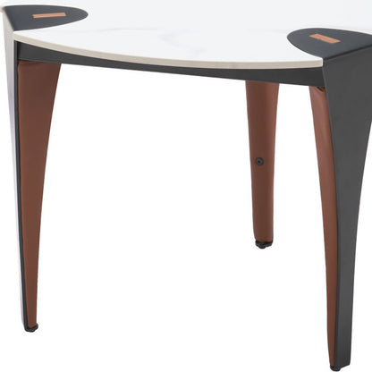 20" White Faux Marble and Steel End Table