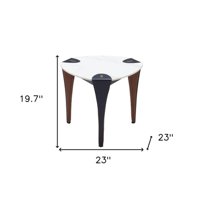 20" White Faux Marble and Steel End Table