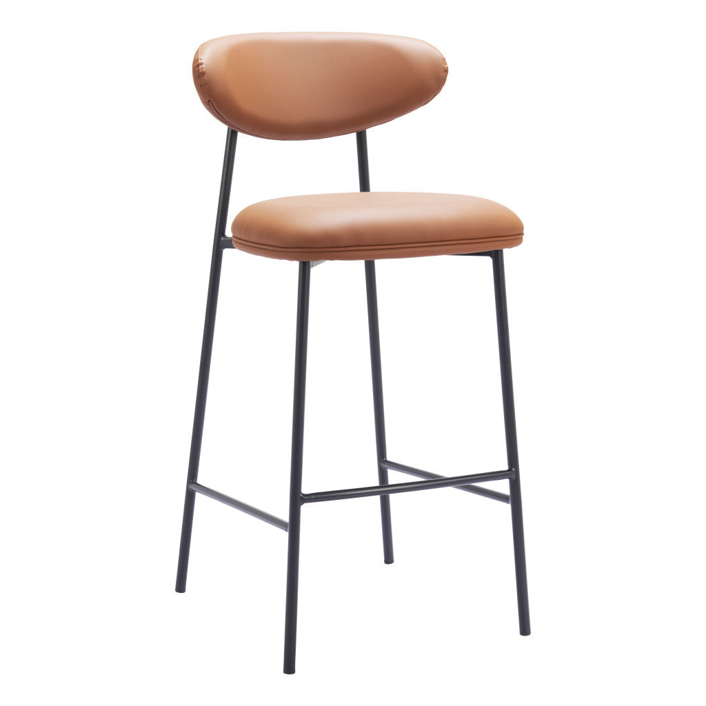 Set of Two 29" Brown and Black Faux Leather and Steel Low Back Bar Height Bar Chairs