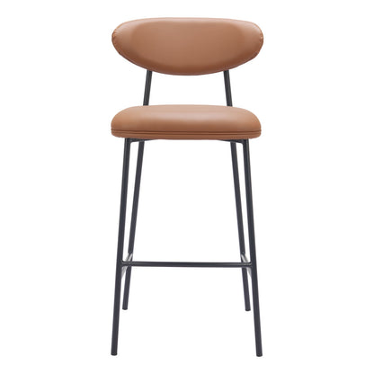 Set of Two 29" Brown and Black Faux Leather and Steel Low Back Bar Height Bar Chairs