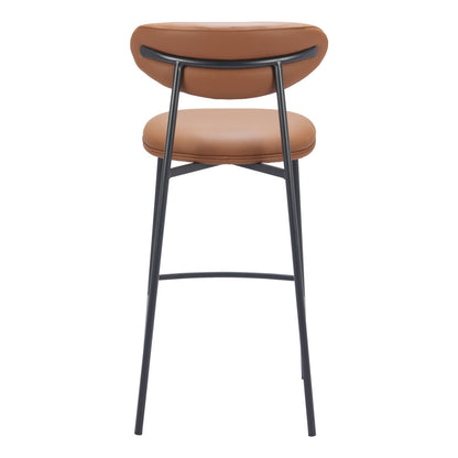 Set of Two 29" Brown and Black Faux Leather and Steel Low Back Bar Height Bar Chairs