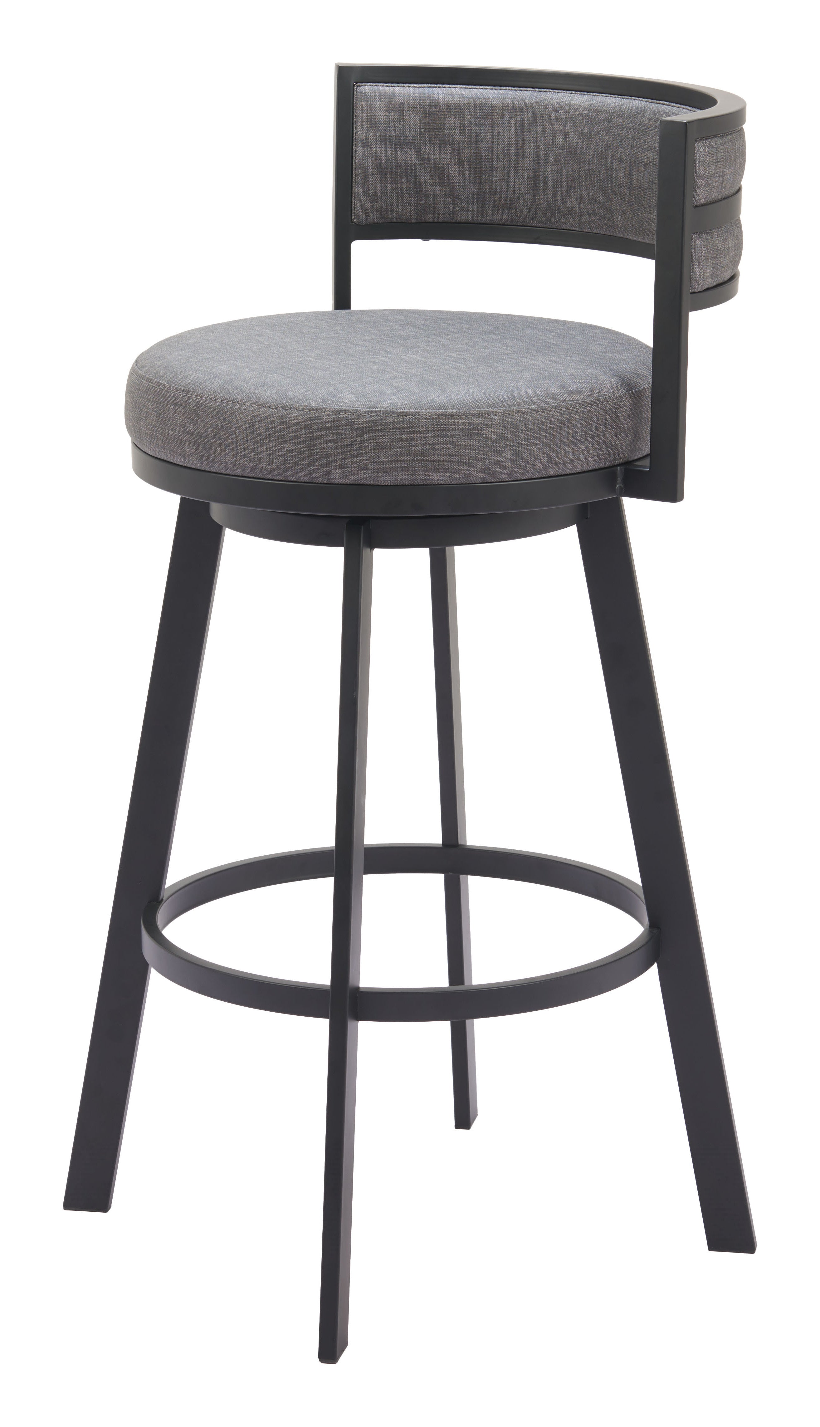 31" Gray and Black Fabric and Steel Low Back Bar Height Swivel Bar Chair