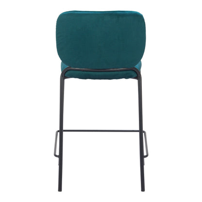 Set of Two 25" Green and Black Velvet and Steel Counter Height Bar Chairs