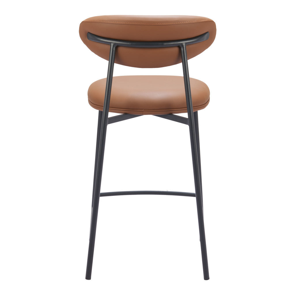 Set of Two 25" Brown and Black Faux Leather and Steel Low Back Counter Height Bar Chairs