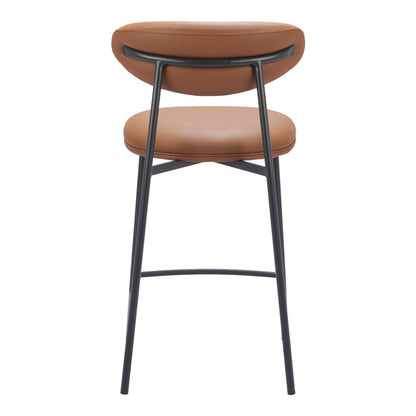 Set of Two 25" Brown and Black Faux Leather and Steel Low Back Counter Height Bar Chairs