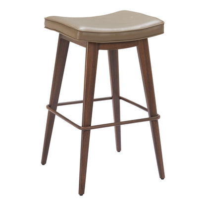 Set of Two 31" Taupe and Walnut Faux Leather and Steel Backless Bar Height Bar Chairs
