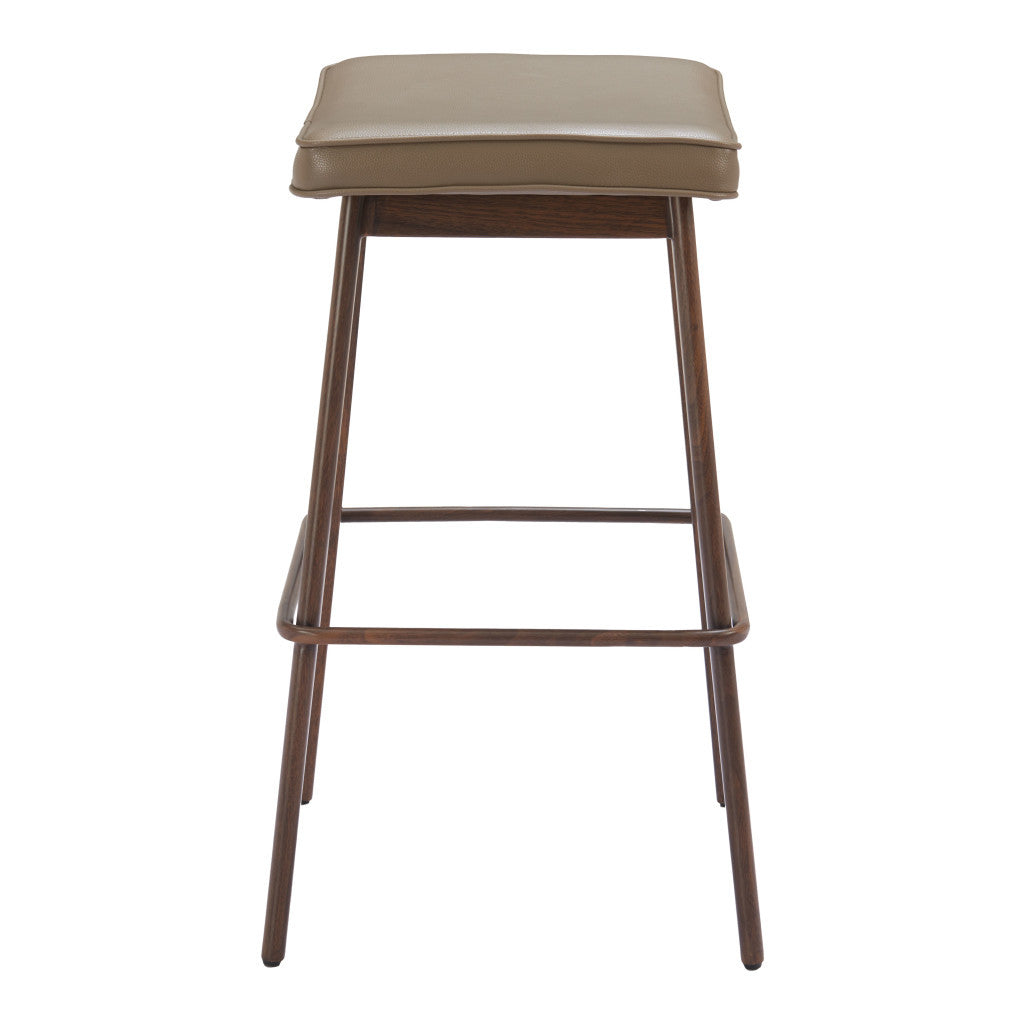 Set of Two 31" Taupe and Walnut Faux Leather and Steel Backless Bar Height Bar Chairs