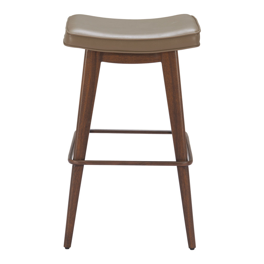 Set of Two 31" Taupe and Walnut Faux Leather and Steel Backless Bar Height Bar Chairs