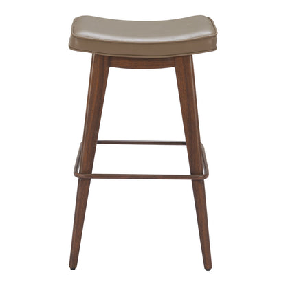 Set of Two 31" Taupe and Walnut Faux Leather and Steel Backless Bar Height Bar Chairs