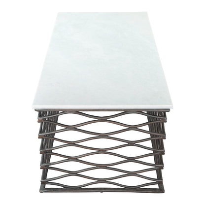 50" White and Antiqued Bronze Genuine Marble and Aluminum Abstract Coffee Table