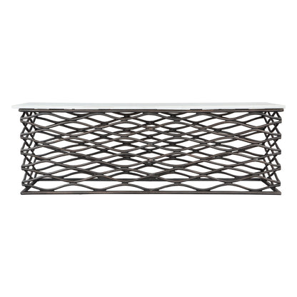 50" White and Antiqued Bronze Genuine Marble and Aluminum Abstract Coffee Table
