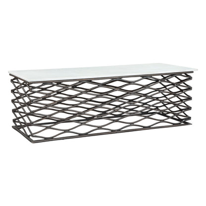 50" White and Antiqued Bronze Genuine Marble and Aluminum Abstract Coffee Table