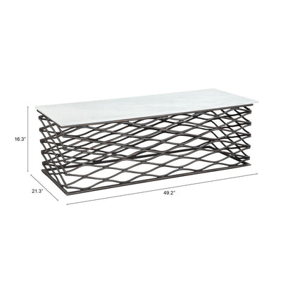 50" White and Antiqued Bronze Genuine Marble and Aluminum Abstract Coffee Table