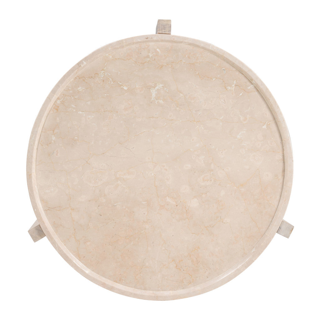 30" Natural Genuine Marble and Marble Round Coffee Table