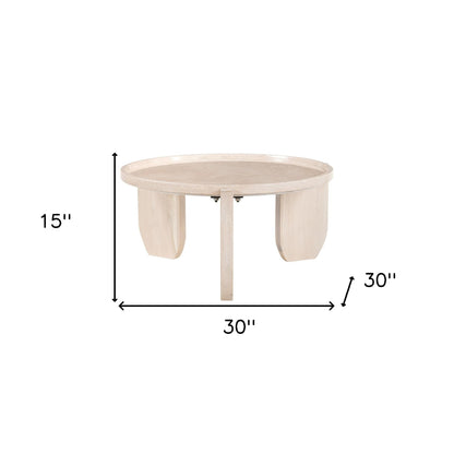 30" Natural Genuine Marble and Marble Round Coffee Table