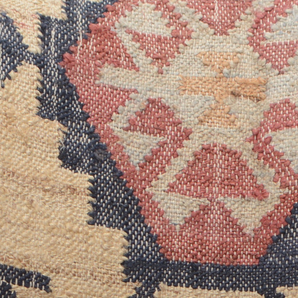 26" Beige Blue and Red  Jute Southwestern Wingback Chair