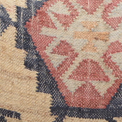26" Beige Blue and Red  Jute Southwestern Wingback Chair