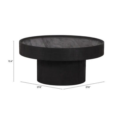 28" Black Solid Wood Round Pedestal Coffee Table