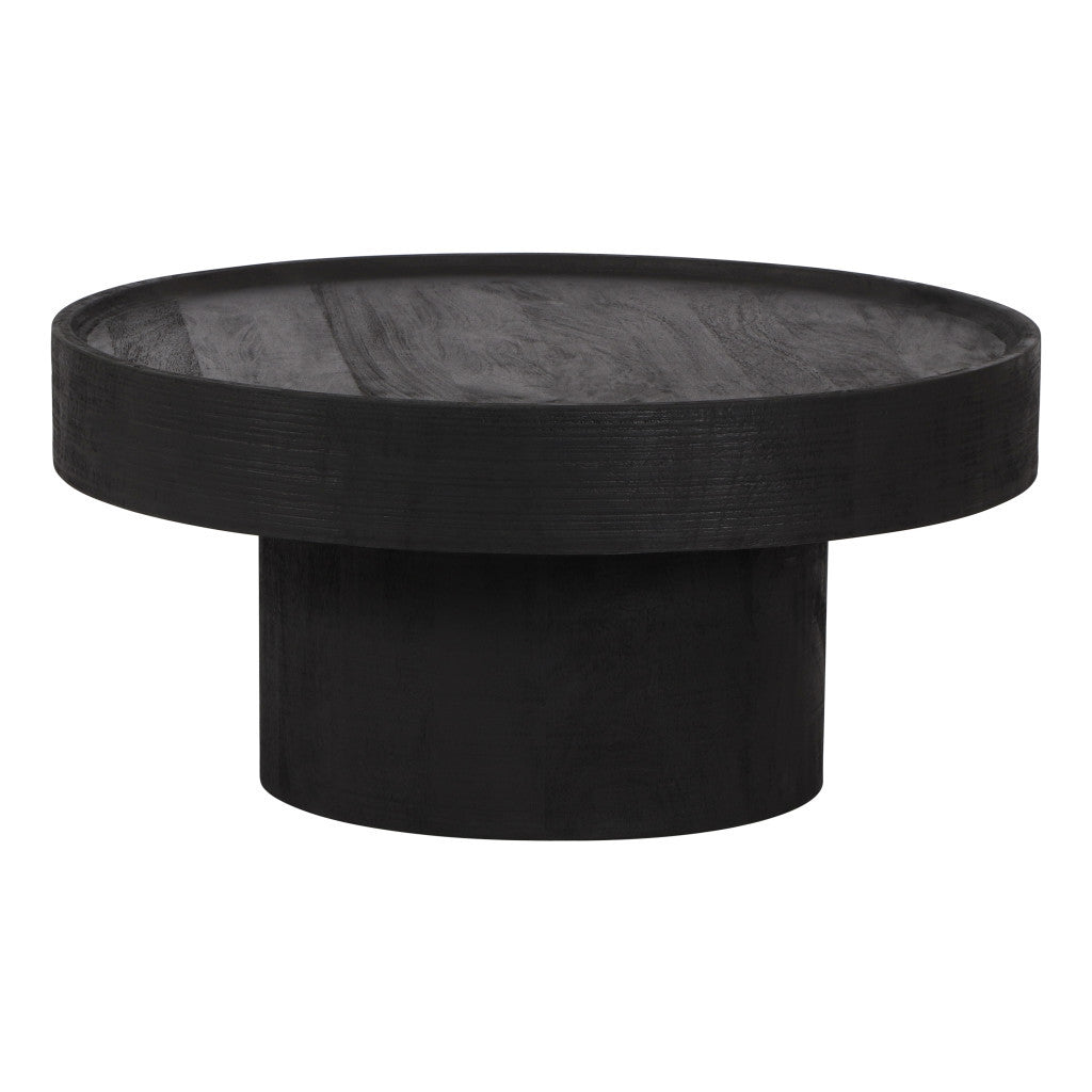 28" Black Solid Wood Round Pedestal Coffee Table