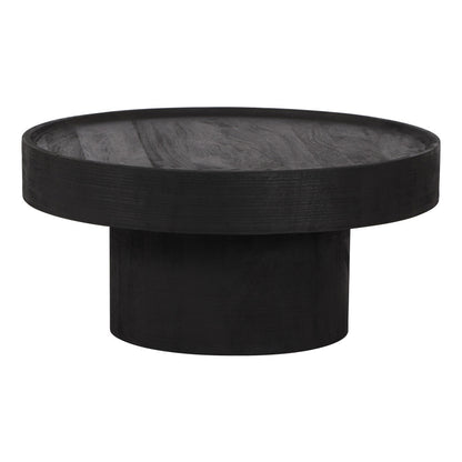 28" Black Solid Wood Round Pedestal Coffee Table