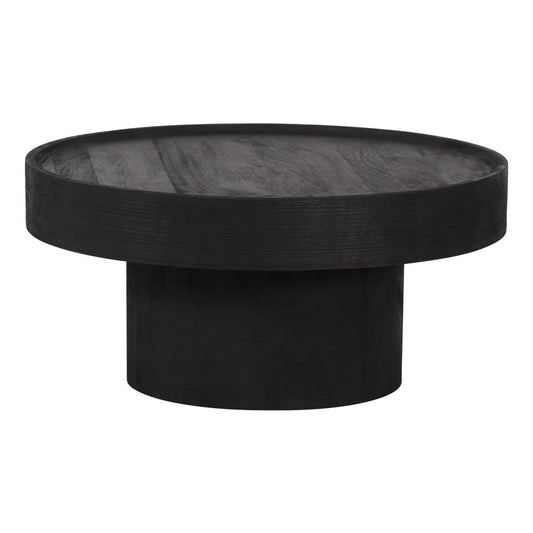 28" Black Solid Wood Round Pedestal Coffee Table