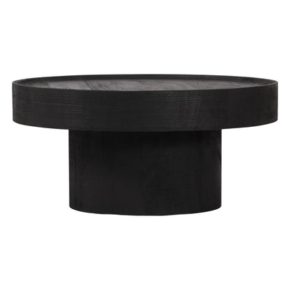 28" Black Solid Wood Round Pedestal Coffee Table
