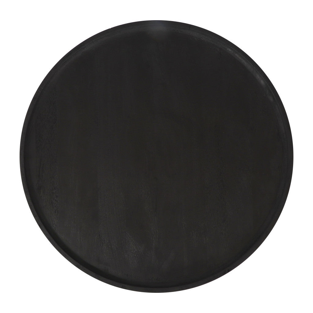 28" Black Solid Wood Round Pedestal Coffee Table