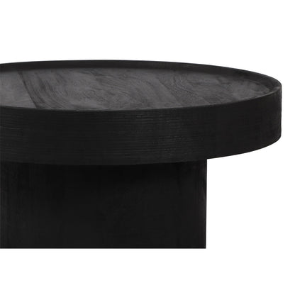 28" Black Solid Wood Round Pedestal Coffee Table