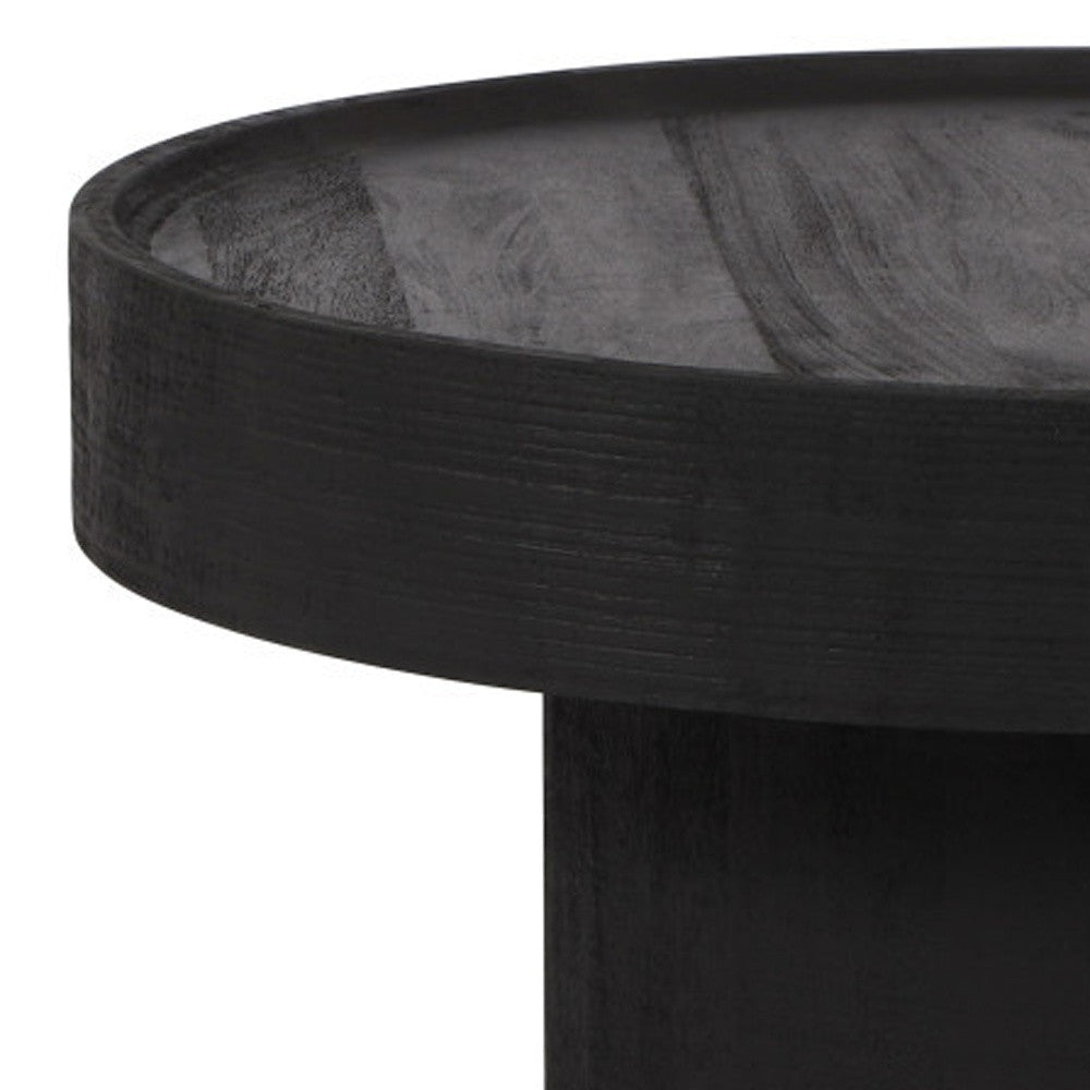 28" Black Solid Wood Round Pedestal Coffee Table