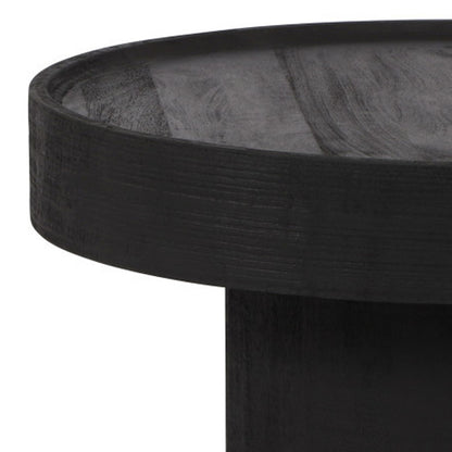28" Black Solid Wood Round Pedestal Coffee Table