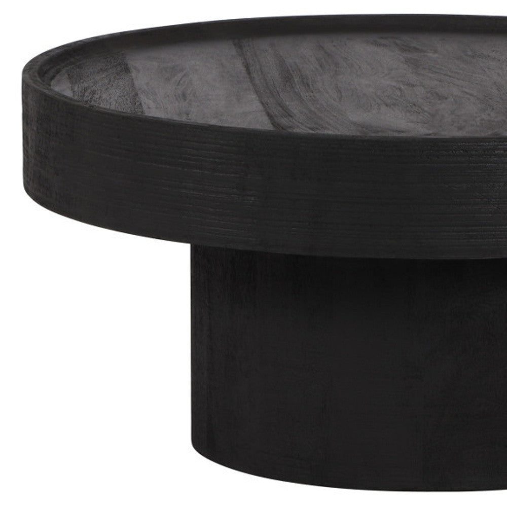 28" Black Solid Wood Round Pedestal Coffee Table