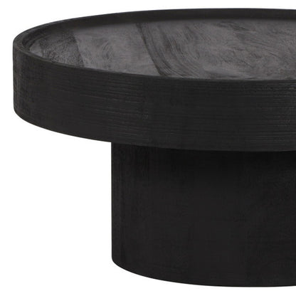 28" Black Solid Wood Round Pedestal Coffee Table