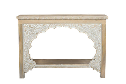 56" Natural Solid Wood Distressed Console Table With Shelf