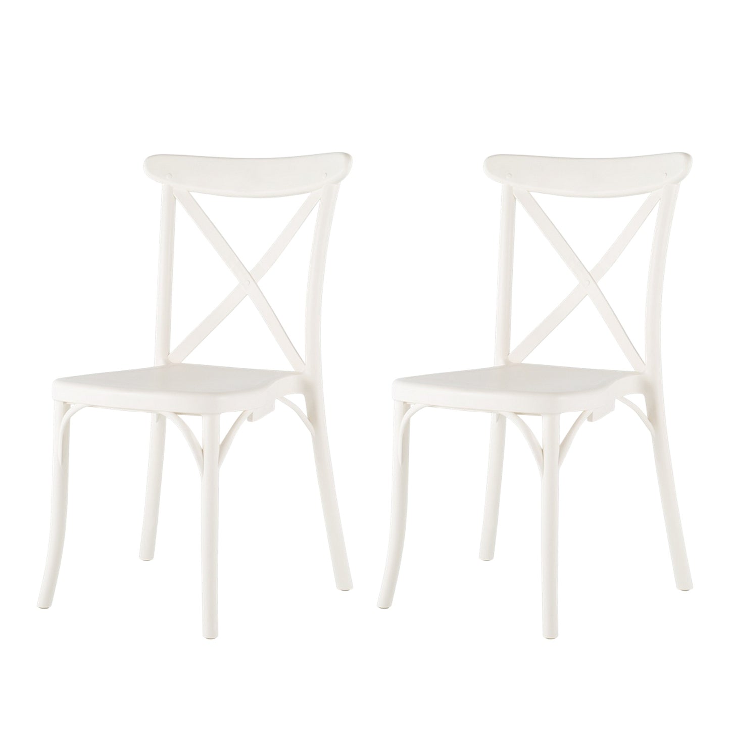 Set of Two White Heavy Duty Plastic Outdoor Stacking Dining Chairs
