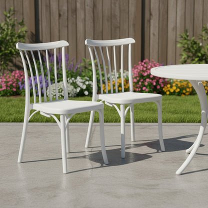 Set of Two White Heavy Duty Plastic Outdoor Stacking Dining Chairs