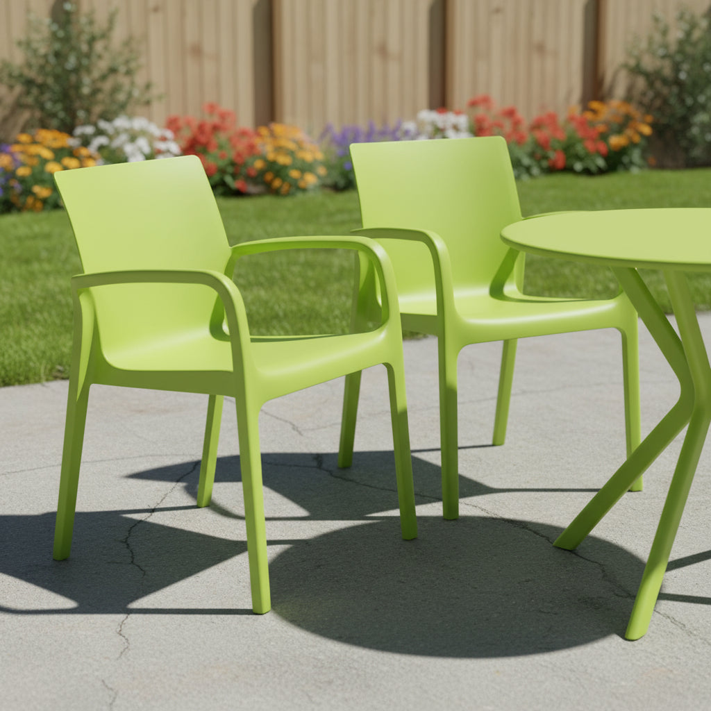 Set of Two Green Heavy Duty Plastic Outdoor Stacking Dining Chairs