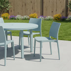 Set of Four Baby Blue Heavy Duty Plastic Outdoor Stacking Dining Chairs