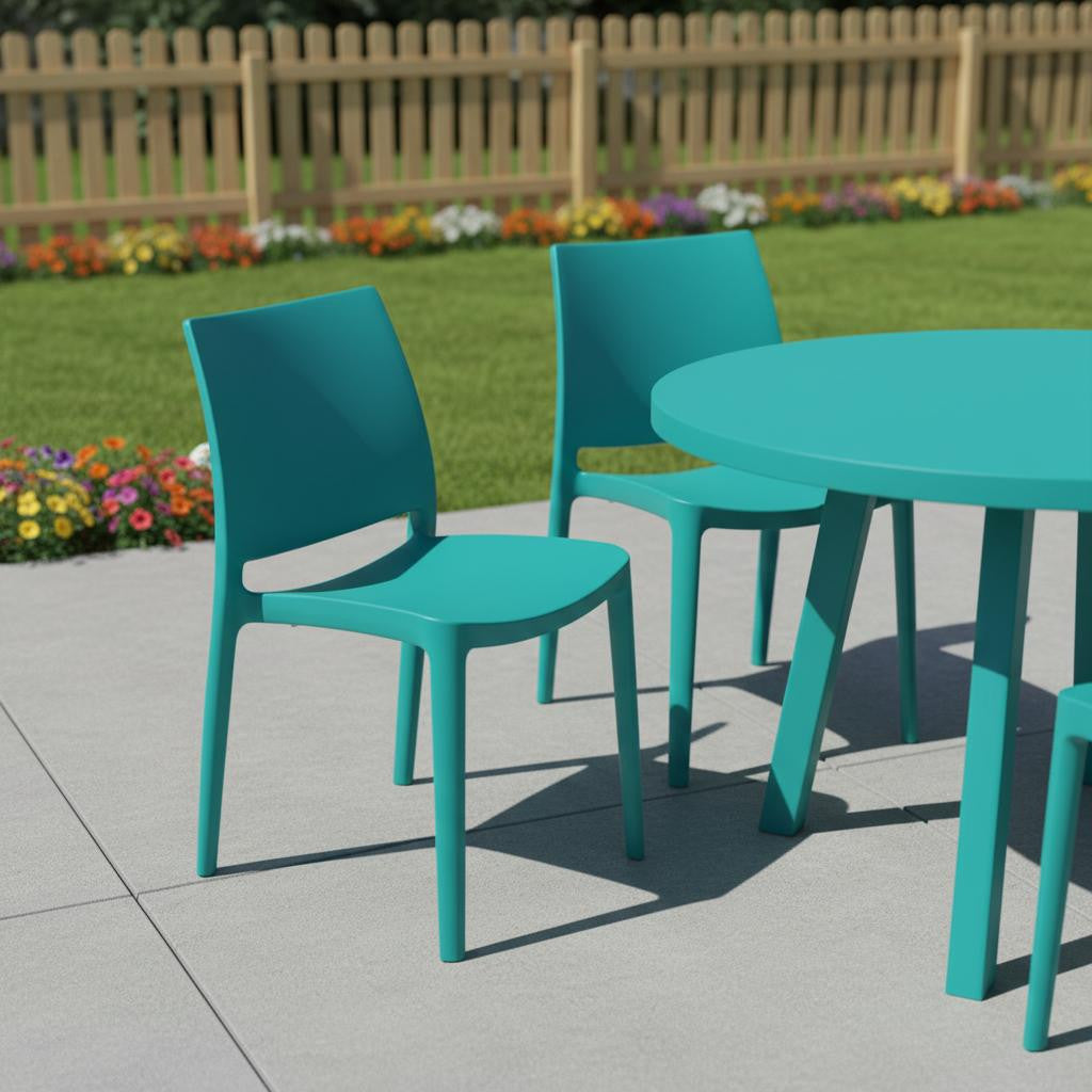Set of Four Turquoise Heavy Duty Plastic Outdoor Stacking Dining Chairs
