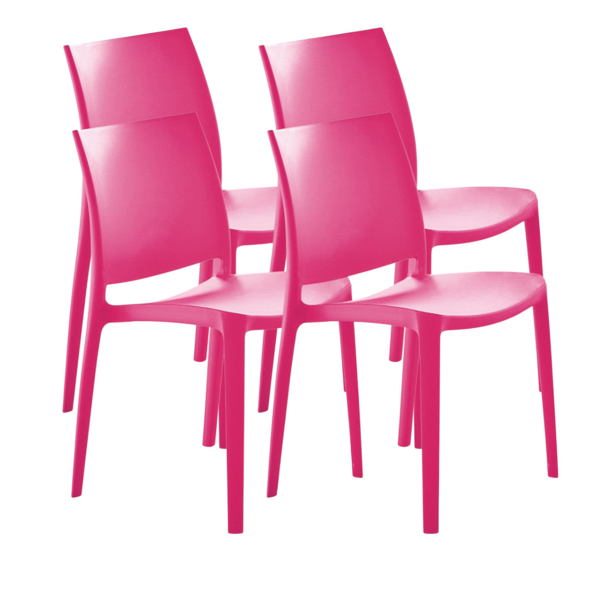 Set of Four Fuchsia Heavy Duty Plastic Outdoor Stacking Dining Chairs