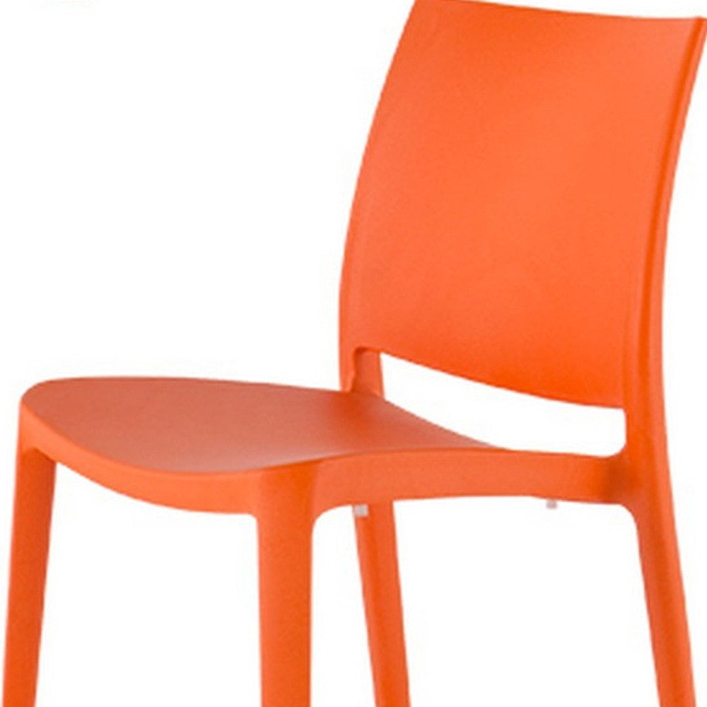 Set of Four Orange Heavy Duty Plastic Outdoor Stacking Dining Chairs