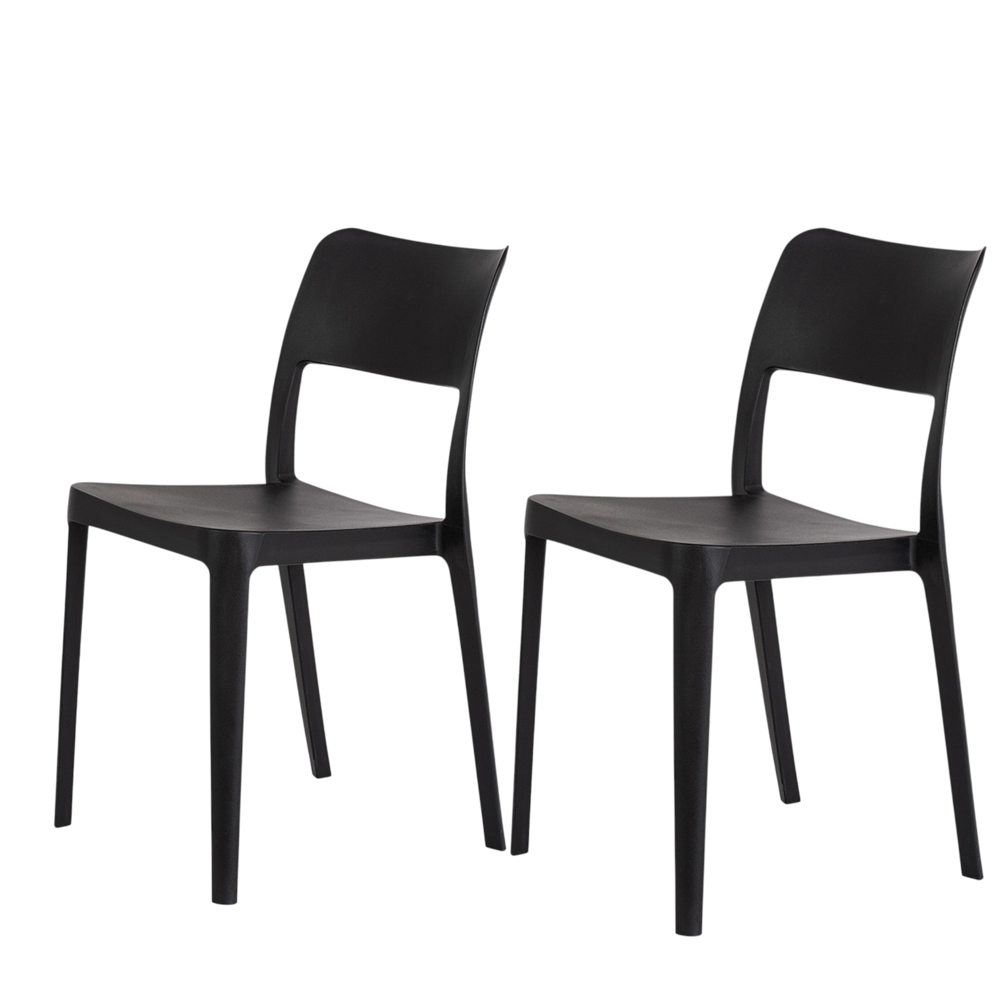 Set of Two Black Heavy Duty Plastic Outdoor Stacking Accent Chairs