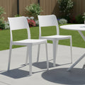 Set of Two White Heavy Duty Plastic Outdoor Stacking Accent Chairs