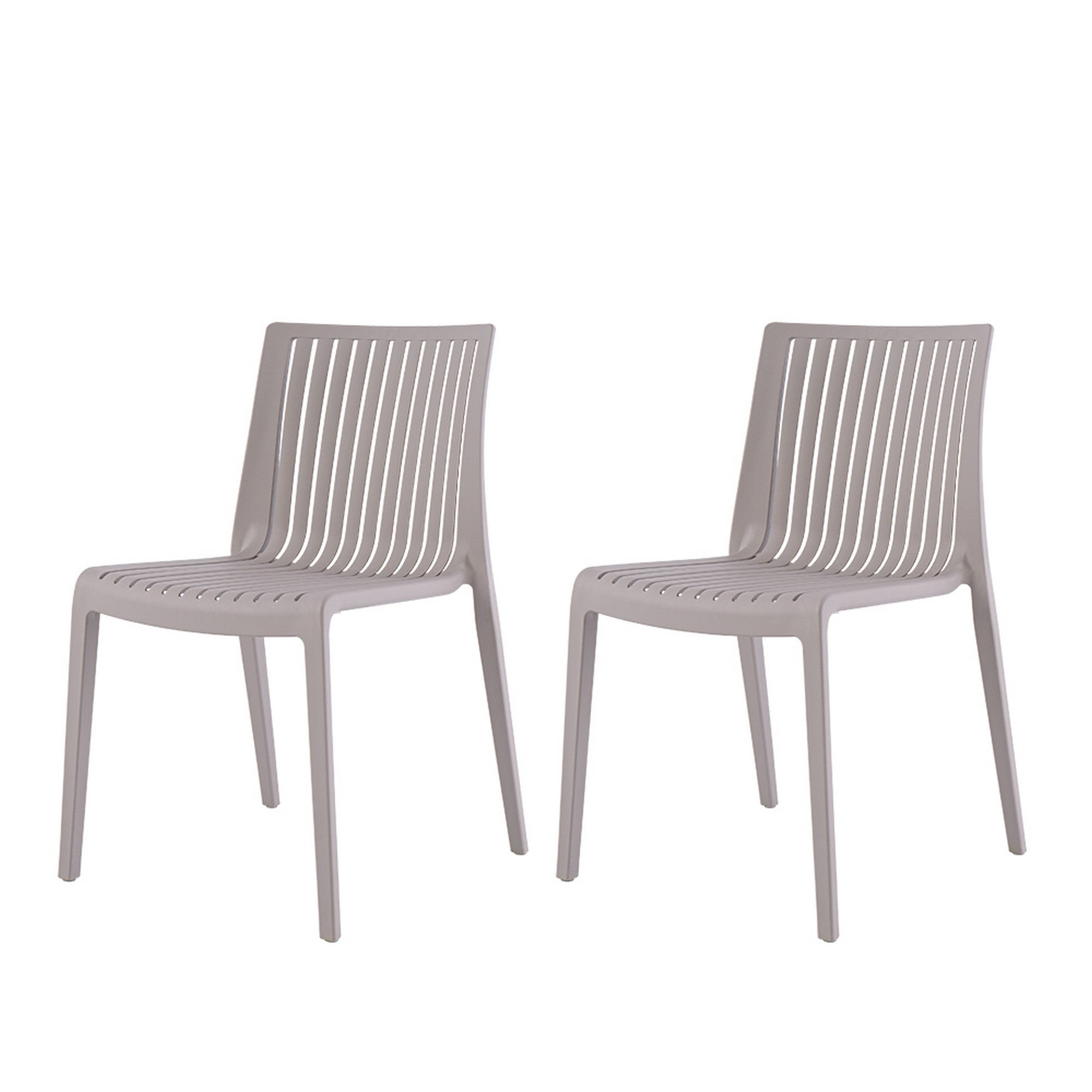 Set of Two Taupe Heavy Duty Plastic Outdoor Stacking Accent Chairs