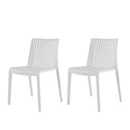 Set of Two White Heavy Duty Plastic Outdoor Stacking Accent Chairs