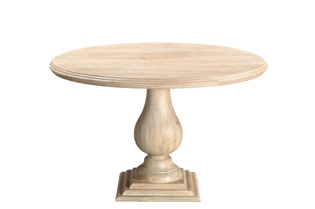 48" Natural Solid Wood Pedestal Base Round Top Dining Table
