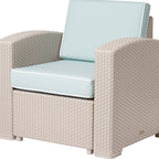 33" Gray Heavy Duty Plastic Outdoor Club Chair With Blue Cushion