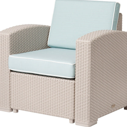 33" Gray Heavy Duty Plastic Outdoor Club Chair With Blue Cushion