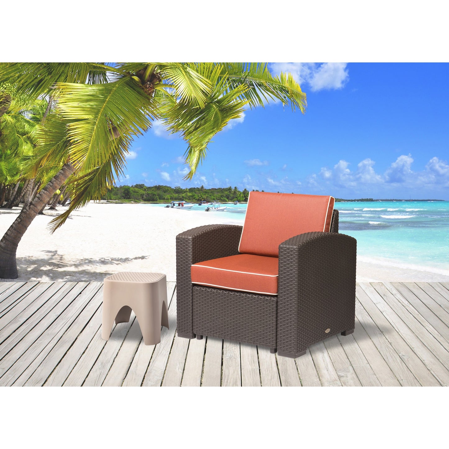 33" Red Heavy Duty Plastic Outdoor Accent Chair with Red Cushion