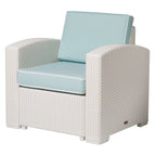 33" White Heavy Duty Plastic Outdoor Club Chair With Aqua Blue Cushion
