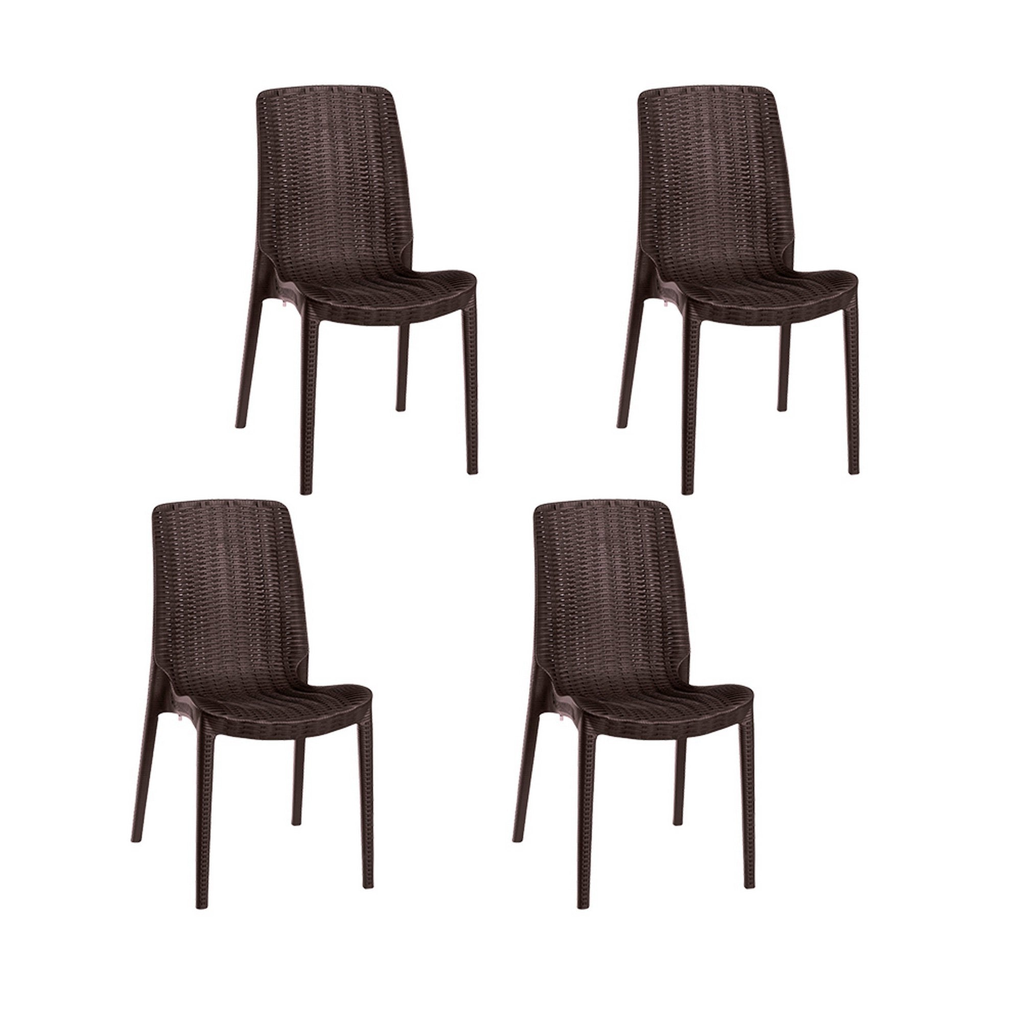 Set of Four Brown Heavy Duty Plastic Outdoor Stacking Dining Chairs
